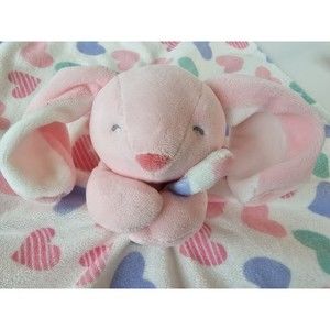 Carter’s Bunny Rabbit Lovey 14" Plush Pink Hearts Soft Security Blanket Easter